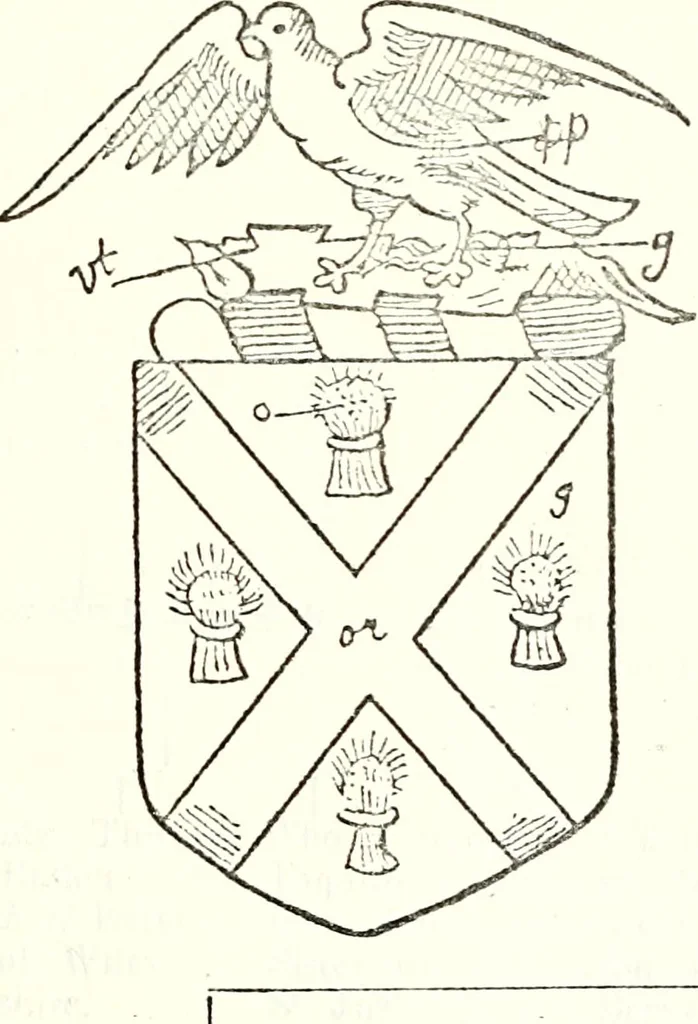 An illustration from The four visitations of Berkshire made and taken by Thomas Benolte, Clarnceuc, anno 1532; by William Harvey, Clarnceux, anno 1566; by Henry Chiting, Chester herald, and John Philipott, Rouge dragon, for William Camden, Clarenceux, anno 1623; and by Elias Ashmole, Windsor herald, for Sir Edward Bysshe, Clarenceux, anno 1665-66, 1907, leaf 435