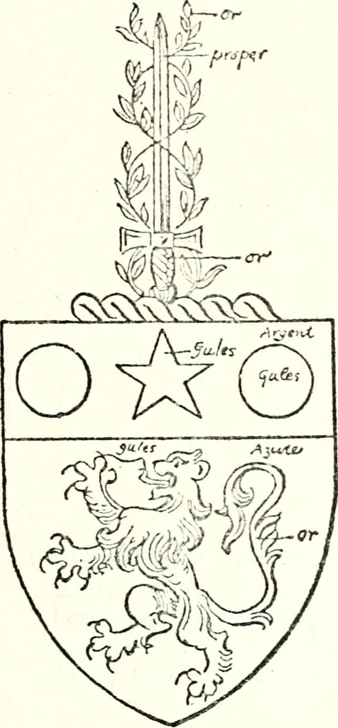 An illustration from The four visitations of Berkshire made and taken by Thomas Benolte, Clarnceuc, anno 1532; by William Harvey, Clarnceux, anno 1566; by Henry Chiting, Chester herald, and John Philipott, Rouge dragon, for William Camden, Clarenceux, anno 1623; and by Elias Ashmole, Windsor herald, for Sir Edward Bysshe, Clarenceux, anno 1665-66, 1907, leaf 449