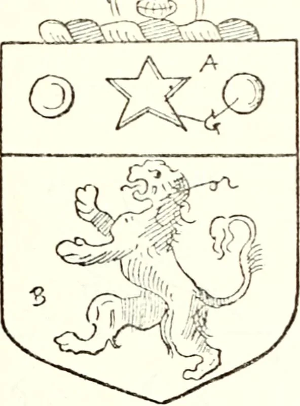 An illustration from The four visitations of Berkshire made and taken by Thomas Benolte, Clarnceuc, anno 1532; by William Harvey, Clarnceux, anno 1566; by Henry Chiting, Chester herald, and John Philipott, Rouge dragon, for William Camden, Clarenceux, anno 1623; and by Elias Ashmole, Windsor herald, for Sir Edward Bysshe, Clarenceux, anno 1665-66, 1907, leaf 453