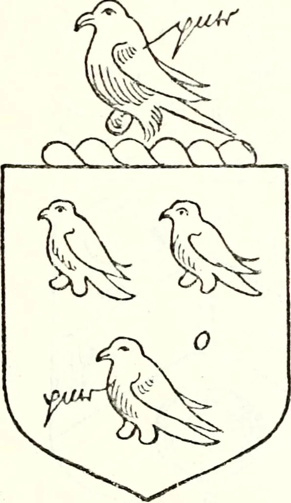 An illustration from The four visitations of Berkshire made and taken by Thomas Benolte, Clarnceuc, anno 1532; by William Harvey, Clarnceux, anno 1566; by Henry Chiting, Chester herald, and John Philipott, Rouge dragon, for William Camden, Clarenceux, anno 1623; and by Elias Ashmole, Windsor herald, for Sir Edward Bysshe, Clarenceux, anno 1665-66, 1907, leaf 455