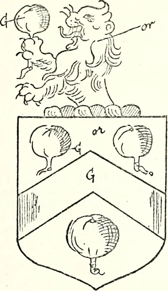 An illustration from The four visitations of Berkshire made and taken by Thomas Benolte, Clarnceuc, anno 1532; by William Harvey, Clarnceux, anno 1566; by Henry Chiting, Chester herald, and John Philipott, Rouge dragon, for William Camden, Clarenceux, anno 1623; and by Elias Ashmole, Windsor herald, for Sir Edward Bysshe, Clarenceux, anno 1665-66, 1907, leaf 457