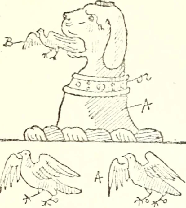 An illustration from The four visitations of Berkshire made and taken by Thomas Benolte, Clarnceuc, anno 1532; by William Harvey, Clarnceux, anno 1566; by Henry Chiting, Chester herald, and John Philipott, Rouge dragon, for William Camden, Clarenceux, anno 1623; and by Elias Ashmole, Windsor herald, for Sir Edward Bysshe, Clarenceux, anno 1665-66, 1907, leaf 463