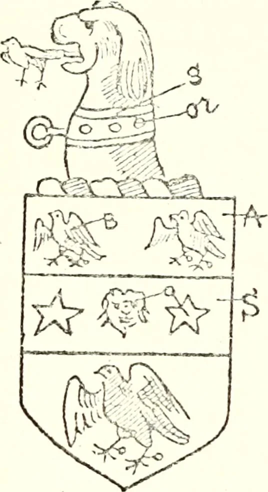 An illustration from The four visitations of Berkshire made and taken by Thomas Benolte, Clarnceuc, anno 1532; by William Harvey, Clarnceux, anno 1566; by Henry Chiting, Chester herald, and John Philipott, Rouge dragon, for William Camden, Clarenceux, anno 1623; and by Elias Ashmole, Windsor herald, for Sir Edward Bysshe, Clarenceux, anno 1665-66, 1907, leaf 465