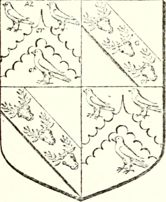 An illustration from The four visitations of Berkshire made and taken by Thomas Benolte, Clarnceuc, anno 1532; by William Harvey, Clarnceux, anno 1566; by Henry Chiting, Chester herald, and John Philipott, Rouge dragon, for William Camden, Clarenceux, anno 1623; and by Elias Ashmole, Windsor herald, for Sir Edward Bysshe, Clarenceux, anno 1665-66, 1907, leaf 481