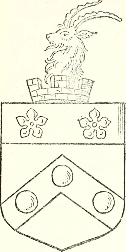 An illustration from The four visitations of Berkshire made and taken by Thomas Benolte, Clarnceuc, anno 1532; by William Harvey, Clarnceux, anno 1566; by Henry Chiting, Chester herald, and John Philipott, Rouge dragon, for William Camden, Clarenceux, anno 1623; and by Elias Ashmole, Windsor herald, for Sir Edward Bysshe, Clarenceux, anno 1665-66, 1907, leaf 499