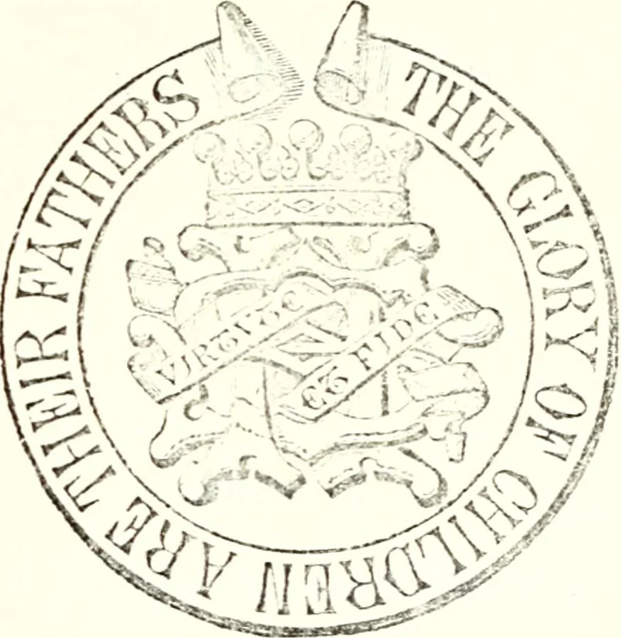 An illustration from The four visitations of Berkshire made and taken by Thomas Benolte, Clarnceuc, anno 1532; by William Harvey, Clarnceux, anno 1566; by Henry Chiting, Chester herald, and John Philipott, Rouge dragon, for William Camden, Clarenceux, anno 1623; and by Elias Ashmole, Windsor herald, for Sir Edward Bysshe, Clarenceux, anno 1665-66, 1907, leaf 5