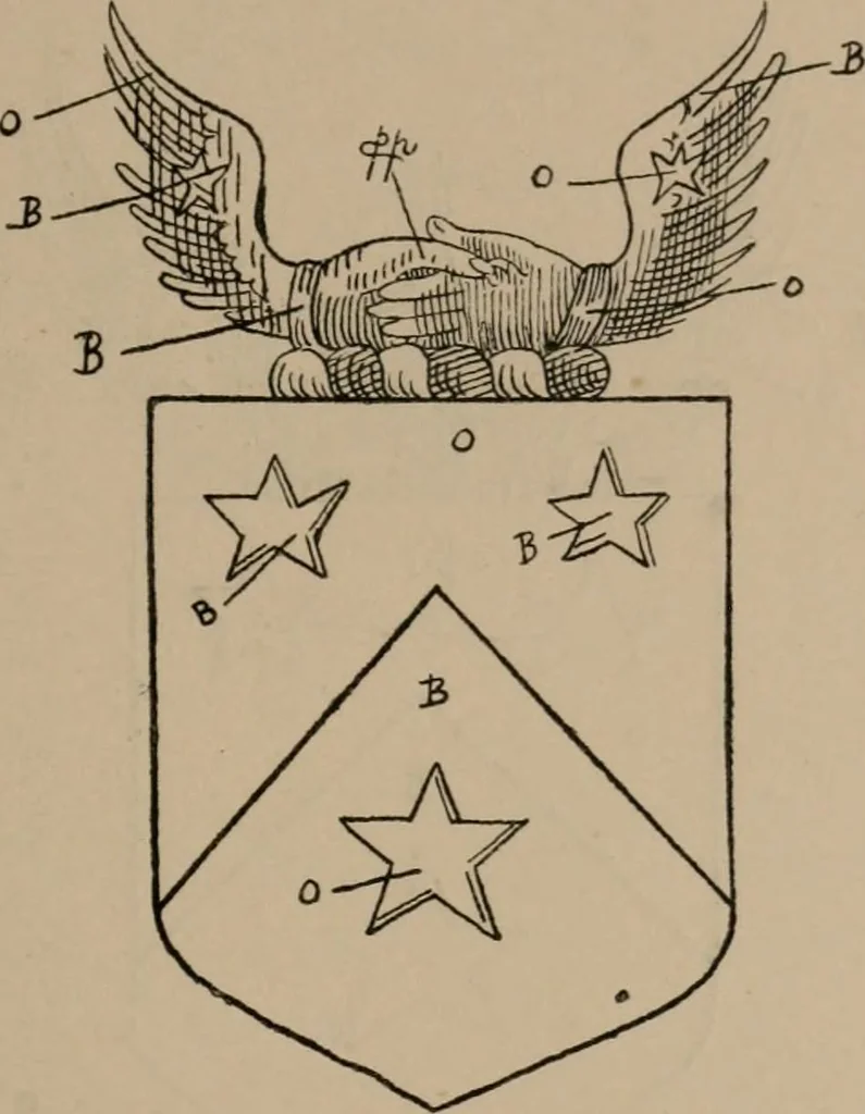 An illustration from The four visitations of Berkshire made and taken by Thomas Benolte, Clarnceuc, anno 1532; by William Harvey, Clarnceux, anno 1566; by Henry Chiting, Chester herald, and John Philipott, Rouge dragon, for William Camden, Clarenceux, anno 1623; and by Elias Ashmole, Windsor herald, for Sir Edward Bysshe, Clarenceux, anno 1665-66, 1907, leaf 105