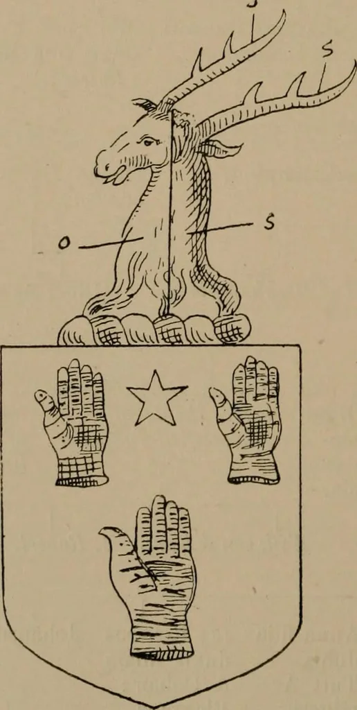 An illustration from The four visitations of Berkshire made and taken by Thomas Benolte, Clarnceuc, anno 1532; by William Harvey, Clarnceux, anno 1566; by Henry Chiting, Chester herald, and John Philipott, Rouge dragon, for William Camden, Clarenceux, anno 1623; and by Elias Ashmole, Windsor herald, for Sir Edward Bysshe, Clarenceux, anno 1665-66, 1907, leaf 116