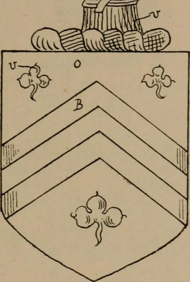 An illustration from The four visitations of Berkshire made and taken by Thomas Benolte, Clarnceuc, anno 1532; by William Harvey, Clarnceux, anno 1566; by Henry Chiting, Chester herald, and John Philipott, Rouge dragon, for William Camden, Clarenceux, anno 1623; and by Elias Ashmole, Windsor herald, for Sir Edward Bysshe, Clarenceux, anno 1665-66, 1907, leaf 151