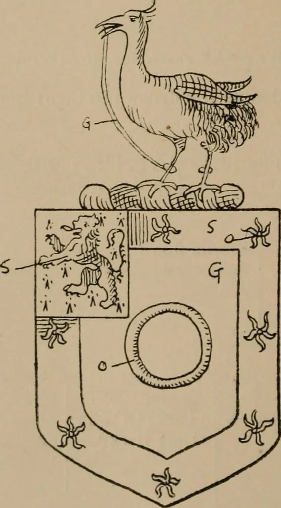 An illustration from The four visitations of Berkshire made and taken by Thomas Benolte, Clarnceuc, anno 1532; by William Harvey, Clarnceux, anno 1566; by Henry Chiting, Chester herald, and John Philipott, Rouge dragon, for William Camden, Clarenceux, anno 1623; and by Elias Ashmole, Windsor herald, for Sir Edward Bysshe, Clarenceux, anno 1665-66, 1907, leaf 162
