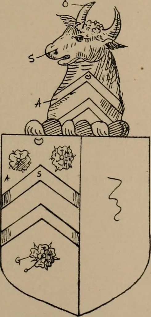 An illustration from The four visitations of Berkshire made and taken by Thomas Benolte, Clarnceuc, anno 1532; by William Harvey, Clarnceux, anno 1566; by Henry Chiting, Chester herald, and John Philipott, Rouge dragon, for William Camden, Clarenceux, anno 1623; and by Elias Ashmole, Windsor herald, for Sir Edward Bysshe, Clarenceux, anno 1665-66, 1907, leaf 163