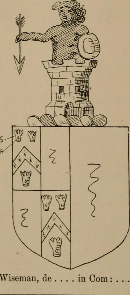 An illustration from The four visitations of Berkshire made and taken by Thomas Benolte, Clarnceuc, anno 1532; by William Harvey, Clarnceux, anno 1566; by Henry Chiting, Chester herald, and John Philipott, Rouge dragon, for William Camden, Clarenceux, anno 1623; and by Elias Ashmole, Windsor herald, for Sir Edward Bysshe, Clarenceux, anno 1665-66, 1907, leaf 166