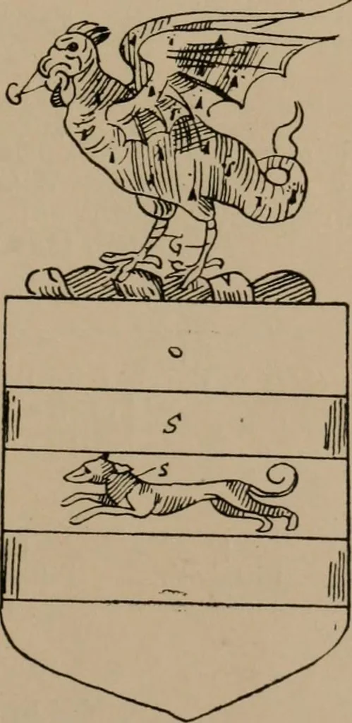 An illustration from The four visitations of Berkshire made and taken by Thomas Benolte, Clarnceuc, anno 1532; by William Harvey, Clarnceux, anno 1566; by Henry Chiting, Chester herald, and John Philipott, Rouge dragon, for William Camden, Clarenceux, anno 1623; and by Elias Ashmole, Windsor herald, for Sir Edward Bysshe, Clarenceux, anno 1665-66, 1907, leaf 183