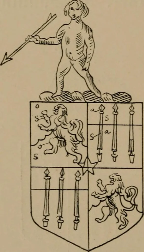 An illustration from The four visitations of Berkshire made and taken by Thomas Benolte, Clarnceuc, anno 1532; by William Harvey, Clarnceux, anno 1566; by Henry Chiting, Chester herald, and John Philipott, Rouge dragon, for William Camden, Clarenceux, anno 1623; and by Elias Ashmole, Windsor herald, for Sir Edward Bysshe, Clarenceux, anno 1665-66, 1907, leaf 186