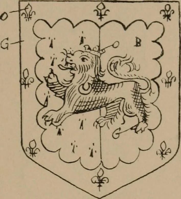 An illustration from The four visitations of Berkshire made and taken by Thomas Benolte, Clarnceuc, anno 1532; by William Harvey, Clarnceux, anno 1566; by Henry Chiting, Chester herald, and John Philipott, Rouge dragon, for William Camden, Clarenceux, anno 1623; and by Elias Ashmole, Windsor herald, for Sir Edward Bysshe, Clarenceux, anno 1665-66, 1907, leaf 193