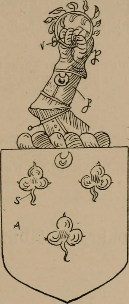 An illustration from The four visitations of Berkshire made and taken by Thomas Benolte, Clarnceuc, anno 1532; by William Harvey, Clarnceux, anno 1566; by Henry Chiting, Chester herald, and John Philipott, Rouge dragon, for William Camden, Clarenceux, anno 1623; and by Elias Ashmole, Windsor herald, for Sir Edward Bysshe, Clarenceux, anno 1665-66, 1907, leaf 205
