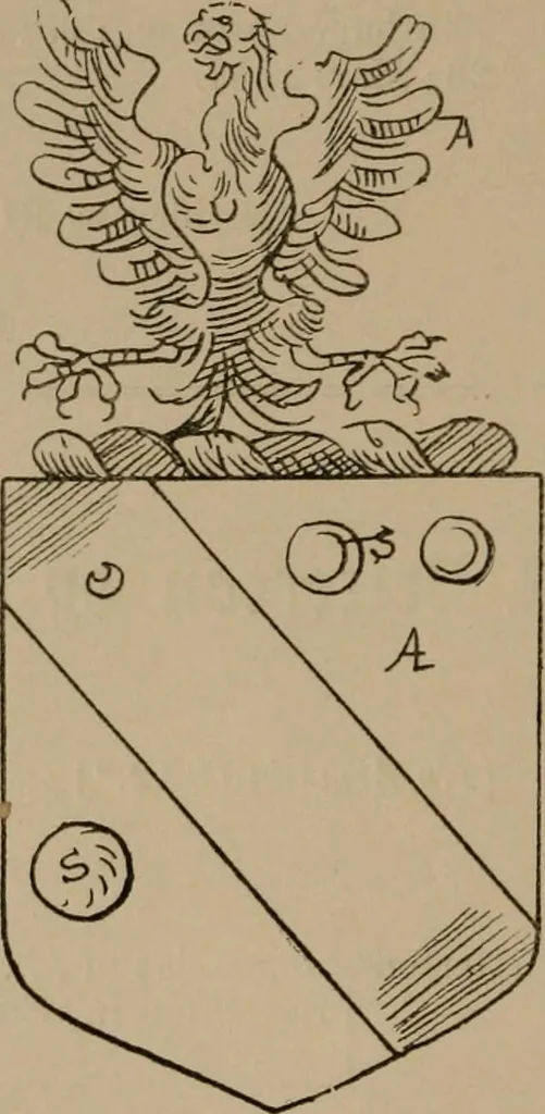 An illustration from The four visitations of Berkshire made and taken by Thomas Benolte, Clarnceuc, anno 1532; by William Harvey, Clarnceux, anno 1566; by Henry Chiting, Chester herald, and John Philipott, Rouge dragon, for William Camden, Clarenceux, anno 1623; and by Elias Ashmole, Windsor herald, for Sir Edward Bysshe, Clarenceux, anno 1665-66, 1907, leaf 210