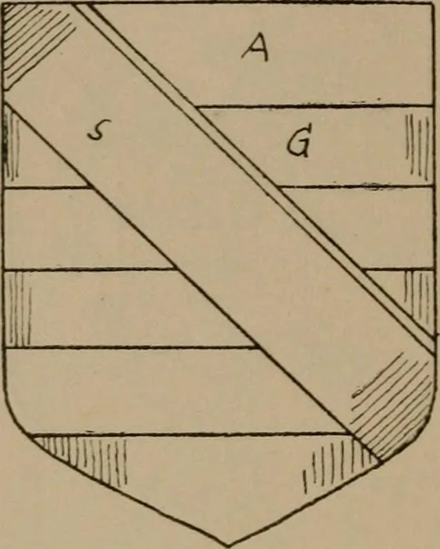 An illustration from The four visitations of Berkshire made and taken by Thomas Benolte, Clarnceuc, anno 1532; by William Harvey, Clarnceux, anno 1566; by Henry Chiting, Chester herald, and John Philipott, Rouge dragon, for William Camden, Clarenceux, anno 1623; and by Elias Ashmole, Windsor herald, for Sir Edward Bysshe, Clarenceux, anno 1665-66, 1907, leaf 214