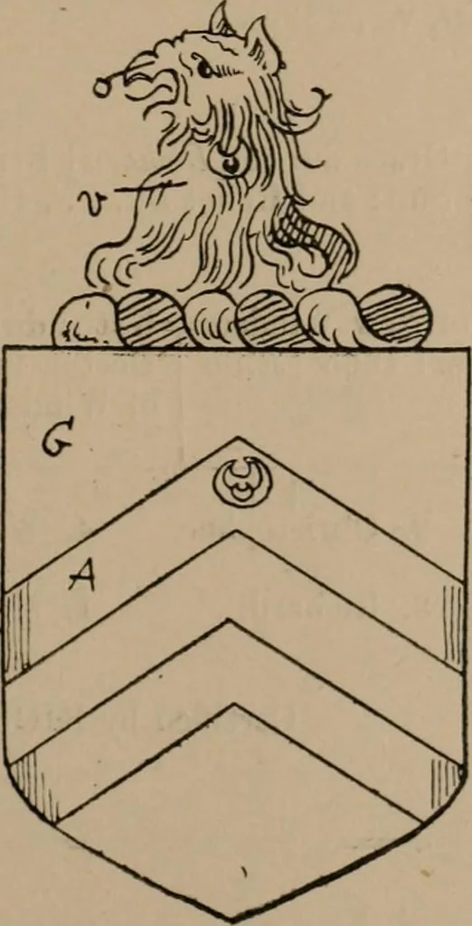 An illustration from The four visitations of Berkshire made and taken by Thomas Benolte, Clarnceuc, anno 1532; by William Harvey, Clarnceux, anno 1566; by Henry Chiting, Chester herald, and John Philipott, Rouge dragon, for William Camden, Clarenceux, anno 1623; and by Elias Ashmole, Windsor herald, for Sir Edward Bysshe, Clarenceux, anno 1665-66, 1907, leaf 227
