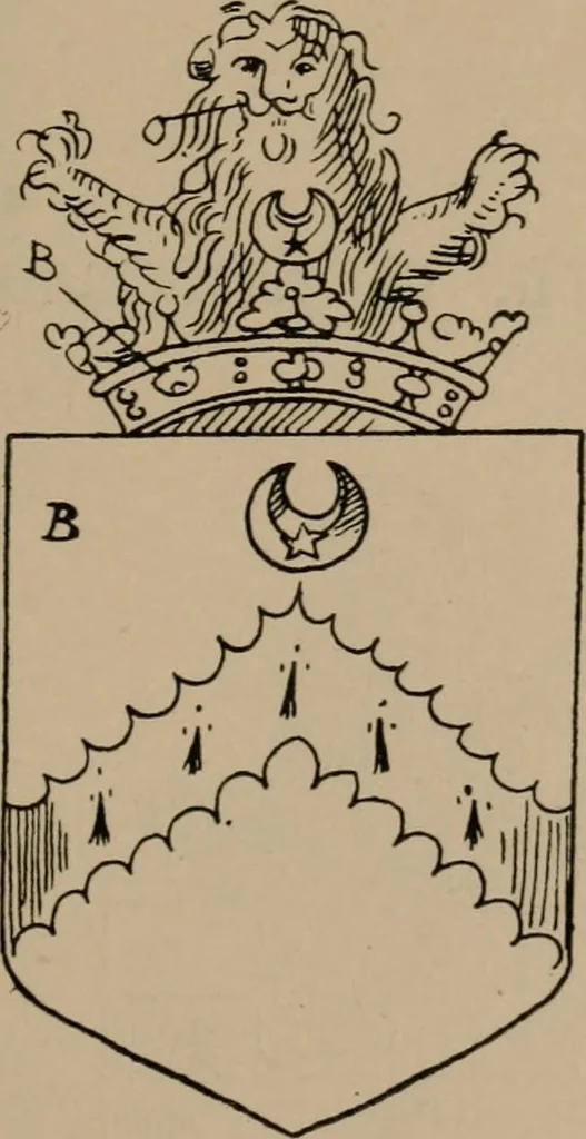 An illustration from The four visitations of Berkshire made and taken by Thomas Benolte, Clarnceuc, anno 1532; by William Harvey, Clarnceux, anno 1566; by Henry Chiting, Chester herald, and John Philipott, Rouge dragon, for William Camden, Clarenceux, anno 1623; and by Elias Ashmole, Windsor herald, for Sir Edward Bysshe, Clarenceux, anno 1665-66, 1907, leaf 233
