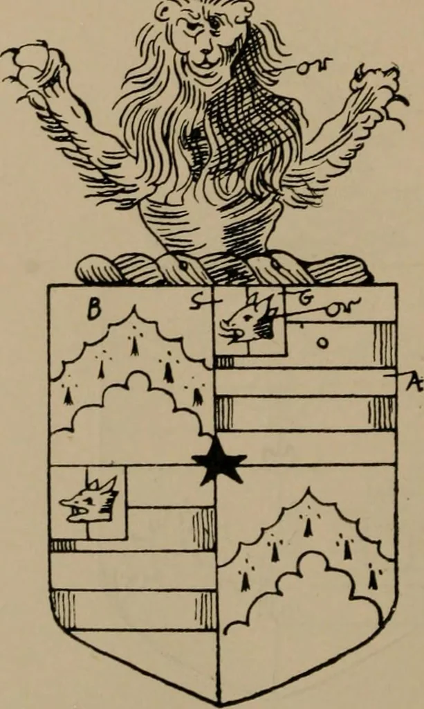 An illustration from The four visitations of Berkshire made and taken by Thomas Benolte, Clarnceuc, anno 1532; by William Harvey, Clarnceux, anno 1566; by Henry Chiting, Chester herald, and John Philipott, Rouge dragon, for William Camden, Clarenceux, anno 1623; and by Elias Ashmole, Windsor herald, for Sir Edward Bysshe, Clarenceux, anno 1665-66, 1907, leaf 236