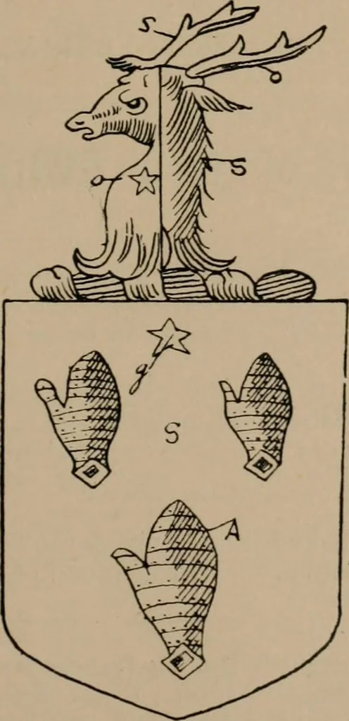 An illustration from The four visitations of Berkshire made and taken by Thomas Benolte, Clarnceuc, anno 1532; by William Harvey, Clarnceux, anno 1566; by Henry Chiting, Chester herald, and John Philipott, Rouge dragon, for William Camden, Clarenceux, anno 1623; and by Elias Ashmole, Windsor herald, for Sir Edward Bysshe, Clarenceux, anno 1665-66, 1907, leaf 239