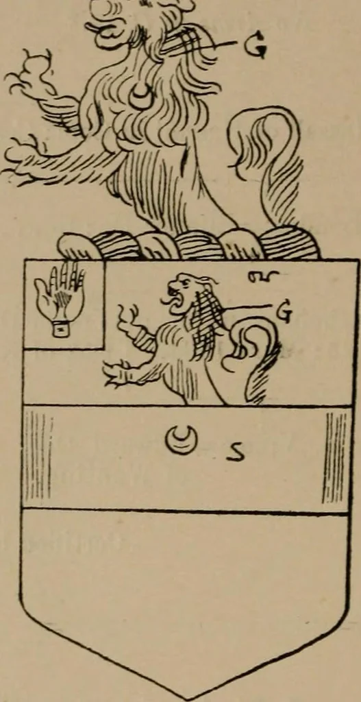 An illustration from The four visitations of Berkshire made and taken by Thomas Benolte, Clarnceuc, anno 1532; by William Harvey, Clarnceux, anno 1566; by Henry Chiting, Chester herald, and John Philipott, Rouge dragon, for William Camden, Clarenceux, anno 1623; and by Elias Ashmole, Windsor herald, for Sir Edward Bysshe, Clarenceux, anno 1665-66, 1907, leaf 244