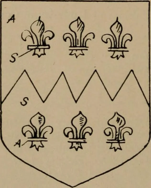 An illustration from The four visitations of Berkshire made and taken by Thomas Benolte, Clarnceuc, anno 1532; by William Harvey, Clarnceux, anno 1566; by Henry Chiting, Chester herald, and John Philipott, Rouge dragon, for William Camden, Clarenceux, anno 1623; and by Elias Ashmole, Windsor herald, for Sir Edward Bysshe, Clarenceux, anno 1665-66, 1907, leaf 248