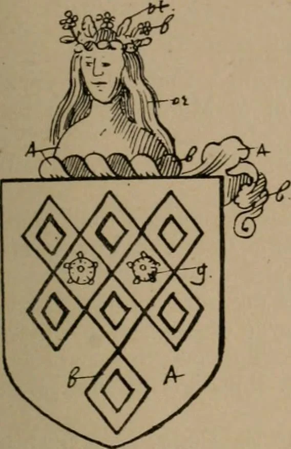 An illustration from The four visitations of Berkshire made and taken by Thomas Benolte, Clarnceuc, anno 1532; by William Harvey, Clarnceux, anno 1566; by Henry Chiting, Chester herald, and John Philipott, Rouge dragon, for William Camden, Clarenceux, anno 1623; and by Elias Ashmole, Windsor herald, for Sir Edward Bysshe, Clarenceux, anno 1665-66, 1907, leaf 25