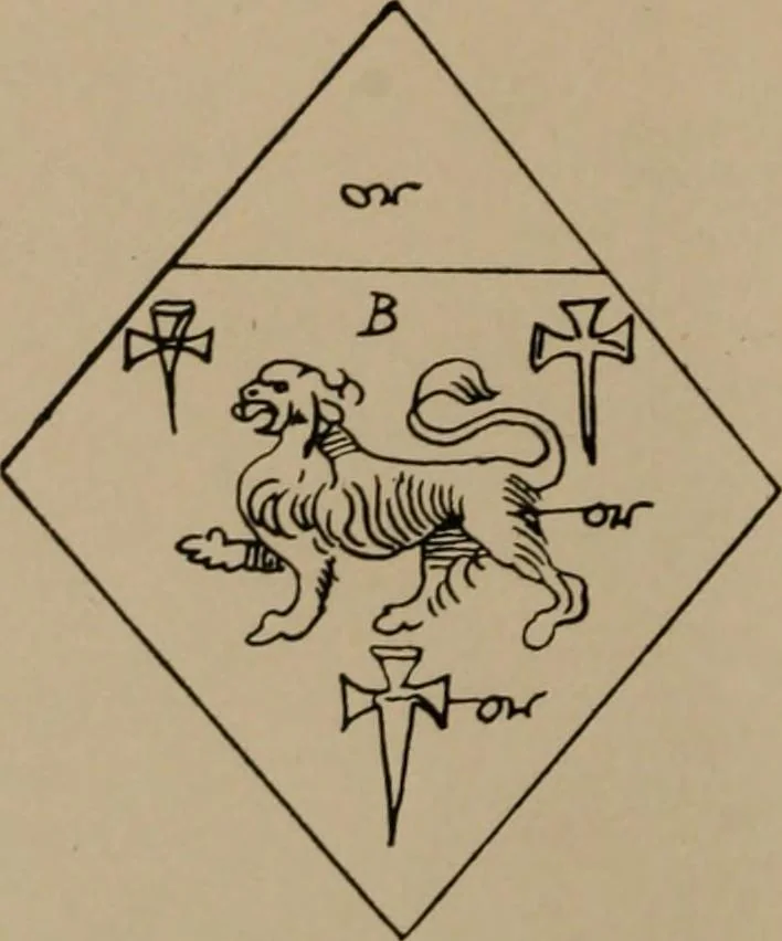 An illustration from The four visitations of Berkshire made and taken by Thomas Benolte, Clarnceuc, anno 1532; by William Harvey, Clarnceux, anno 1566; by Henry Chiting, Chester herald, and John Philipott, Rouge dragon, for William Camden, Clarenceux, anno 1623; and by Elias Ashmole, Windsor herald, for Sir Edward Bysshe, Clarenceux, anno 1665-66, 1907, leaf 256