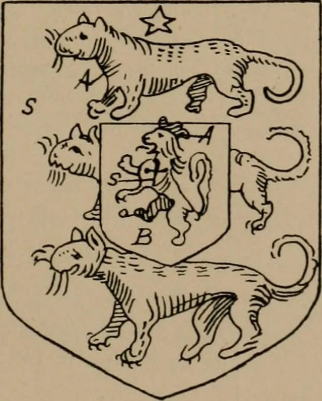 An illustration from The four visitations of Berkshire made and taken by Thomas Benolte, Clarnceuc, anno 1532; by William Harvey, Clarnceux, anno 1566; by Henry Chiting, Chester herald, and John Philipott, Rouge dragon, for William Camden, Clarenceux, anno 1623; and by Elias Ashmole, Windsor herald, for Sir Edward Bysshe, Clarenceux, anno 1665-66, 1907, leaf 257