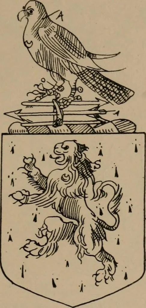 An illustration from The four visitations of Berkshire made and taken by Thomas Benolte, Clarnceuc, anno 1532; by William Harvey, Clarnceux, anno 1566; by Henry Chiting, Chester herald, and John Philipott, Rouge dragon, for William Camden, Clarenceux, anno 1623; and by Elias Ashmole, Windsor herald, for Sir Edward Bysshe, Clarenceux, anno 1665-66, 1907, leaf 259