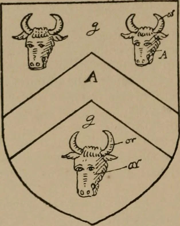 An illustration from The four visitations of Berkshire made and taken by Thomas Benolte, Clarnceuc, anno 1532; by William Harvey, Clarnceux, anno 1566; by Henry Chiting, Chester herald, and John Philipott, Rouge dragon, for William Camden, Clarenceux, anno 1623; and by Elias Ashmole, Windsor herald, for Sir Edward Bysshe, Clarenceux, anno 1665-66, 1907, leaf 26