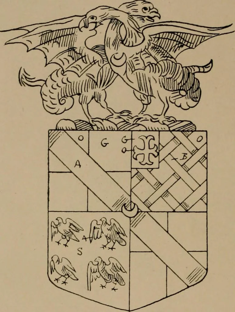 An illustration from The four visitations of Berkshire made and taken by Thomas Benolte, Clarnceuc, anno 1532; by William Harvey, Clarnceux, anno 1566; by Henry Chiting, Chester herald, and John Philipott, Rouge dragon, for William Camden, Clarenceux, anno 1623; and by Elias Ashmole, Windsor herald, for Sir Edward Bysshe, Clarenceux, anno 1665-66, 1907, leaf 260