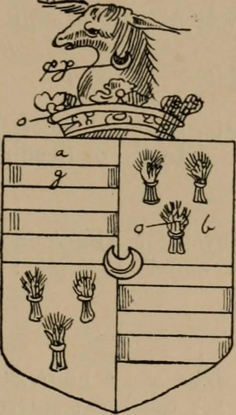 An illustration from The four visitations of Berkshire made and taken by Thomas Benolte, Clarnceuc, anno 1532; by William Harvey, Clarnceux, anno 1566; by Henry Chiting, Chester herald, and John Philipott, Rouge dragon, for William Camden, Clarenceux, anno 1623; and by Elias Ashmole, Windsor herald, for Sir Edward Bysshe, Clarenceux, anno 1665-66, 1907, leaf 267