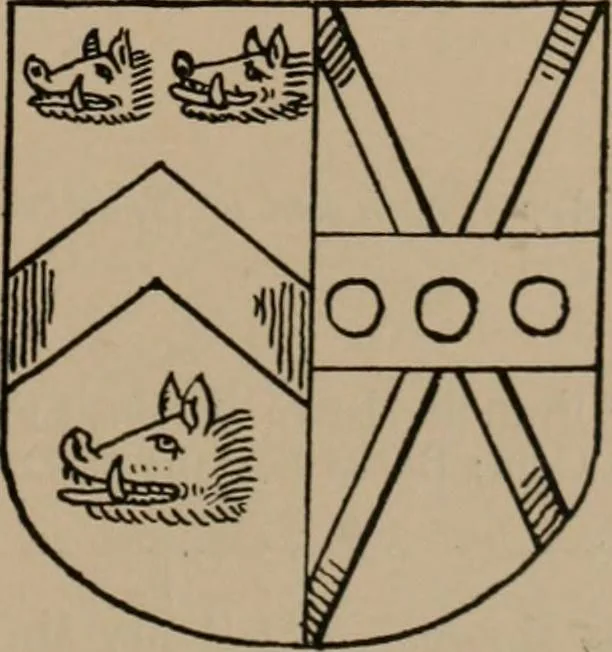 An illustration from The four visitations of Berkshire made and taken by Thomas Benolte, Clarnceuc, anno 1532; by William Harvey, Clarnceux, anno 1566; by Henry Chiting, Chester herald, and John Philipott, Rouge dragon, for William Camden, Clarenceux, anno 1623; and by Elias Ashmole, Windsor herald, for Sir Edward Bysshe, Clarenceux, anno 1665-66, 1907, leaf 267