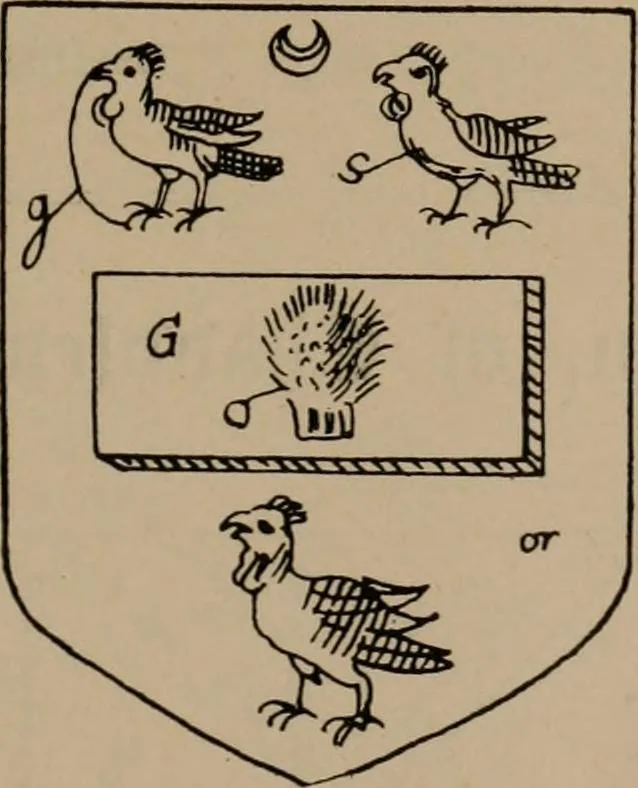 An illustration from The four visitations of Berkshire made and taken by Thomas Benolte, Clarnceuc, anno 1532; by William Harvey, Clarnceux, anno 1566; by Henry Chiting, Chester herald, and John Philipott, Rouge dragon, for William Camden, Clarenceux, anno 1623; and by Elias Ashmole, Windsor herald, for Sir Edward Bysshe, Clarenceux, anno 1665-66, 1907, leaf 269