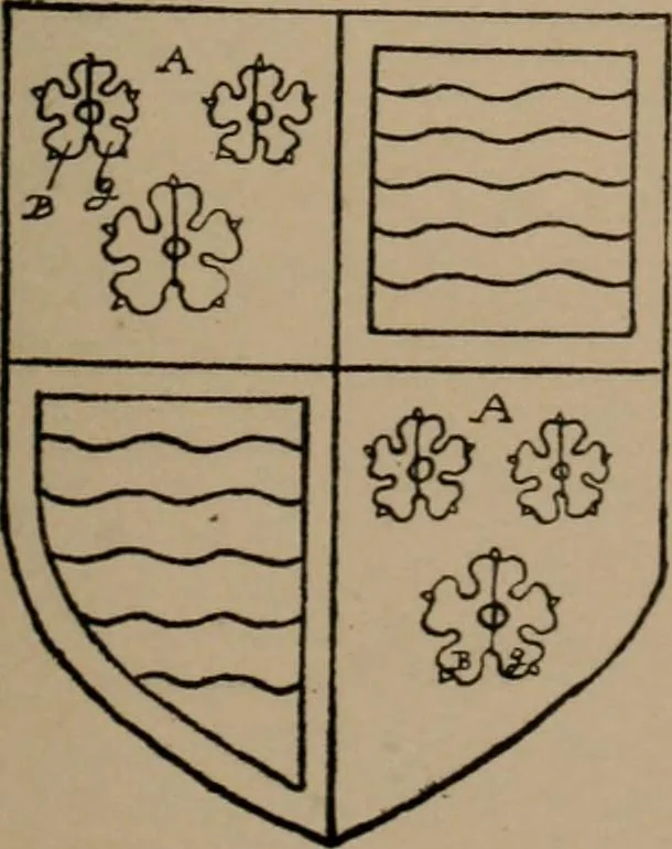 An illustration from The four visitations of Berkshire made and taken by Thomas Benolte, Clarnceuc, anno 1532; by William Harvey, Clarnceux, anno 1566; by Henry Chiting, Chester herald, and John Philipott, Rouge dragon, for William Camden, Clarenceux, anno 1623; and by Elias Ashmole, Windsor herald, for Sir Edward Bysshe, Clarenceux, anno 1665-66, 1907, leaf 27