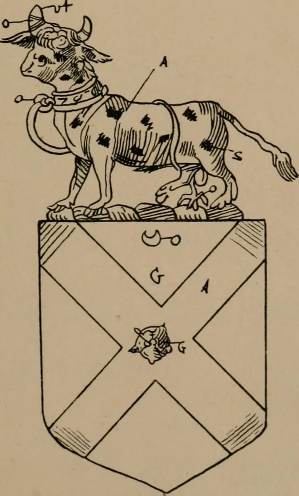 An illustration from The four visitations of Berkshire made and taken by Thomas Benolte, Clarnceuc, anno 1532; by William Harvey, Clarnceux, anno 1566; by Henry Chiting, Chester herald, and John Philipott, Rouge dragon, for William Camden, Clarenceux, anno 1623; and by Elias Ashmole, Windsor herald, for Sir Edward Bysshe, Clarenceux, anno 1665-66, 1907, leaf 271