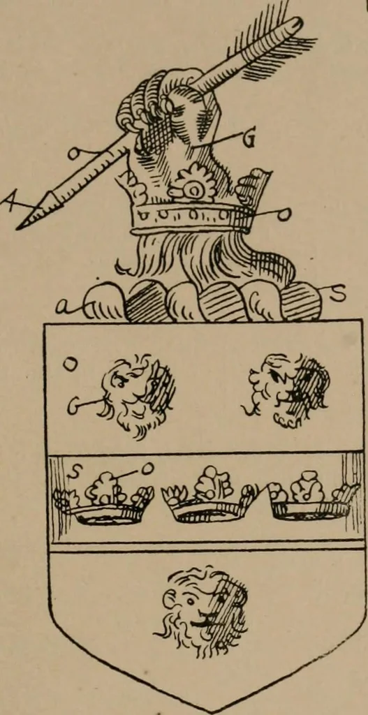 An illustration from The four visitations of Berkshire made and taken by Thomas Benolte, Clarnceuc, anno 1532; by William Harvey, Clarnceux, anno 1566; by Henry Chiting, Chester herald, and John Philipott, Rouge dragon, for William Camden, Clarenceux, anno 1623; and by Elias Ashmole, Windsor herald, for Sir Edward Bysshe, Clarenceux, anno 1665-66, 1907, leaf 273