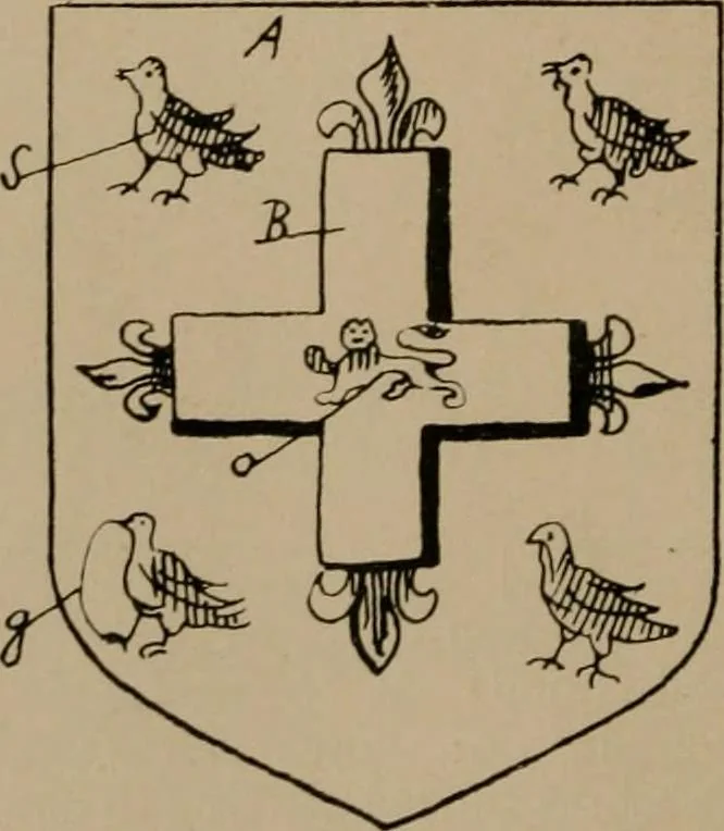 An illustration from The four visitations of Berkshire made and taken by Thomas Benolte, Clarnceuc, anno 1532; by William Harvey, Clarnceux, anno 1566; by Henry Chiting, Chester herald, and John Philipott, Rouge dragon, for William Camden, Clarenceux, anno 1623; and by Elias Ashmole, Windsor herald, for Sir Edward Bysshe, Clarenceux, anno 1665-66, 1907, leaf 274