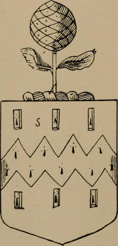 An illustration from The four visitations of Berkshire made and taken by Thomas Benolte, Clarnceuc, anno 1532; by William Harvey, Clarnceux, anno 1566; by Henry Chiting, Chester herald, and John Philipott, Rouge dragon, for William Camden, Clarenceux, anno 1623; and by Elias Ashmole, Windsor herald, for Sir Edward Bysshe, Clarenceux, anno 1665-66, 1907, leaf 280