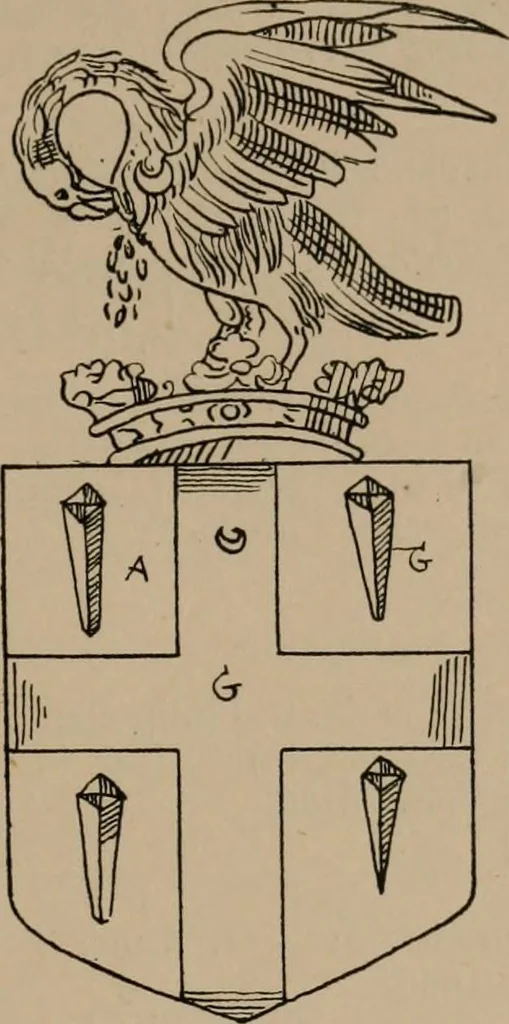 An illustration from The four visitations of Berkshire made and taken by Thomas Benolte, Clarnceuc, anno 1532; by William Harvey, Clarnceux, anno 1566; by Henry Chiting, Chester herald, and John Philipott, Rouge dragon, for William Camden, Clarenceux, anno 1623; and by Elias Ashmole, Windsor herald, for Sir Edward Bysshe, Clarenceux, anno 1665-66, 1907, leaf 283