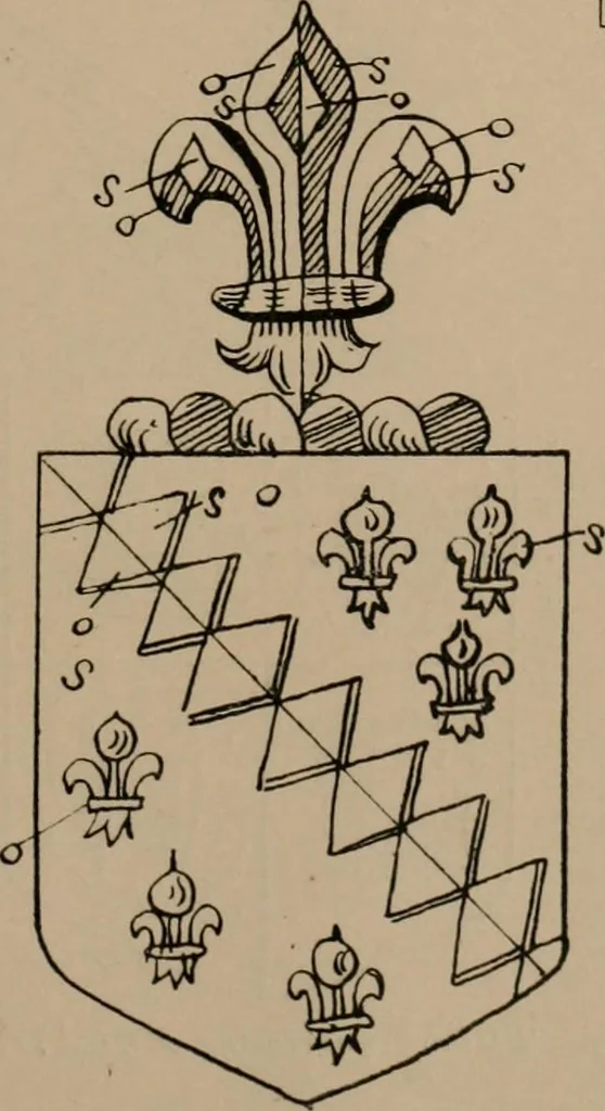 An illustration from The four visitations of Berkshire made and taken by Thomas Benolte, Clarnceuc, anno 1532; by William Harvey, Clarnceux, anno 1566; by Henry Chiting, Chester herald, and John Philipott, Rouge dragon, for William Camden, Clarenceux, anno 1623; and by Elias Ashmole, Windsor herald, for Sir Edward Bysshe, Clarenceux, anno 1665-66, 1907, leaf 285