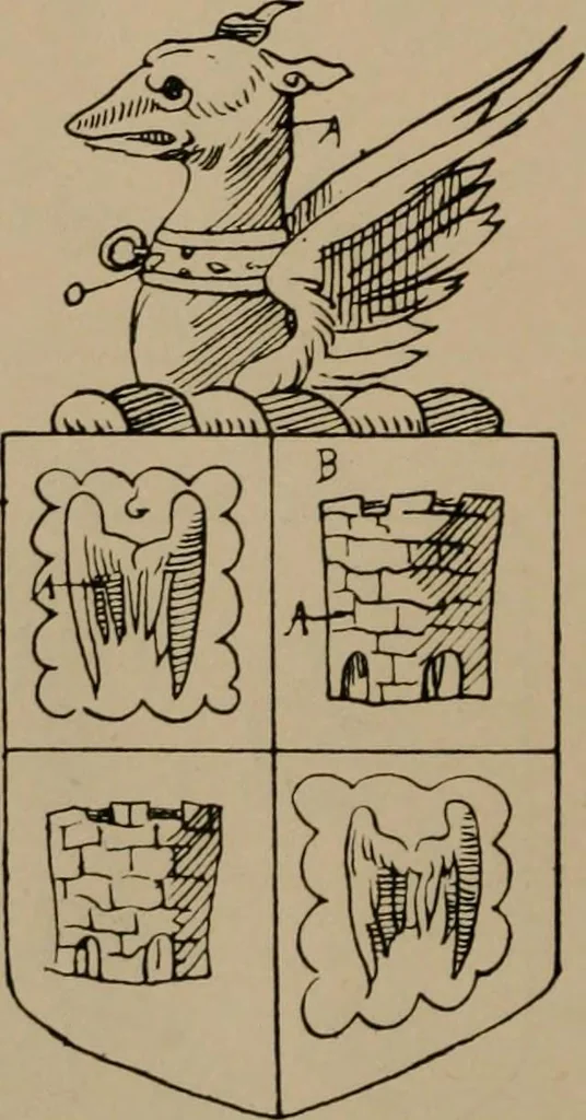 An illustration from The four visitations of Berkshire made and taken by Thomas Benolte, Clarnceuc, anno 1532; by William Harvey, Clarnceux, anno 1566; by Henry Chiting, Chester herald, and John Philipott, Rouge dragon, for William Camden, Clarenceux, anno 1623; and by Elias Ashmole, Windsor herald, for Sir Edward Bysshe, Clarenceux, anno 1665-66, 1907, leaf 286