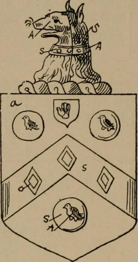 An illustration from The four visitations of Berkshire made and taken by Thomas Benolte, Clarnceuc, anno 1532; by William Harvey, Clarnceux, anno 1566; by Henry Chiting, Chester herald, and John Philipott, Rouge dragon, for William Camden, Clarenceux, anno 1623; and by Elias Ashmole, Windsor herald, for Sir Edward Bysshe, Clarenceux, anno 1665-66, 1907, leaf 288