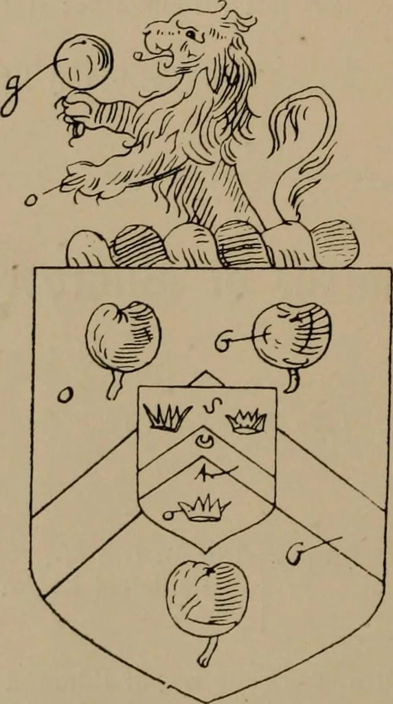 An illustration from The four visitations of Berkshire made and taken by Thomas Benolte, Clarnceuc, anno 1532; by William Harvey, Clarnceux, anno 1566; by Henry Chiting, Chester herald, and John Philipott, Rouge dragon, for William Camden, Clarenceux, anno 1623; and by Elias Ashmole, Windsor herald, for Sir Edward Bysshe, Clarenceux, anno 1665-66, 1907, leaf 304