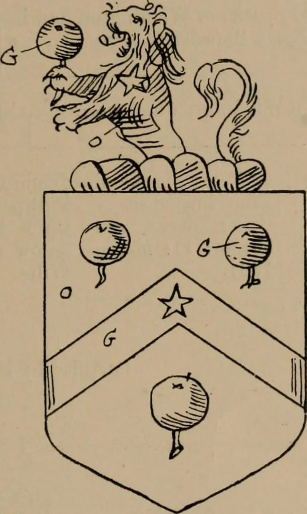 An illustration from The four visitations of Berkshire made and taken by Thomas Benolte, Clarnceuc, anno 1532; by William Harvey, Clarnceux, anno 1566; by Henry Chiting, Chester herald, and John Philipott, Rouge dragon, for William Camden, Clarenceux, anno 1623; and by Elias Ashmole, Windsor herald, for Sir Edward Bysshe, Clarenceux, anno 1665-66, 1907, leaf 307