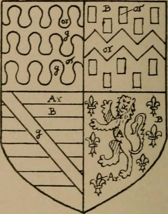An illustration from The four visitations of Berkshire made and taken by Thomas Benolte, Clarnceuc, anno 1532; by William Harvey, Clarnceux, anno 1566; by Henry Chiting, Chester herald, and John Philipott, Rouge dragon, for William Camden, Clarenceux, anno 1623; and by Elias Ashmole, Windsor herald, for Sir Edward Bysshe, Clarenceux, anno 1665-66, 1907, leaf 32