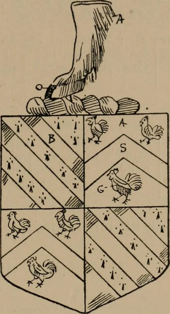 An illustration from The four visitations of Berkshire made and taken by Thomas Benolte, Clarnceuc, anno 1532; by William Harvey, Clarnceux, anno 1566; by Henry Chiting, Chester herald, and John Philipott, Rouge dragon, for William Camden, Clarenceux, anno 1623; and by Elias Ashmole, Windsor herald, for Sir Edward Bysshe, Clarenceux, anno 1665-66, 1907, leaf 323